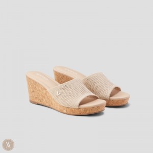 Almond Crochet VIVAIA Stacey Women's Round-Toe Wedge Sandals - FQC-7702