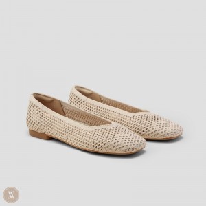 Almond Mesh VIVAIA Margot 2.0 Women's Square-Toe V-Cut Mesh Flats - KMW-9318