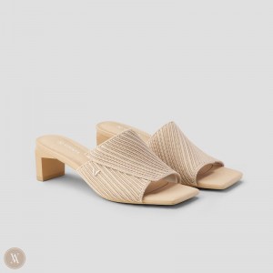 Almond VIVAIA Jade Women's Square-Toe Block Heel Slide - RUO-7165