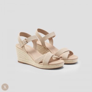 Almond VIVAIA Sally Women's Round-Toe Wedge Sandals - UOE-4999