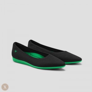 Black Green VIVAIA Aria CloudWalker Women's Lightweight Pointed-Ballet Flats - FNZ-0604