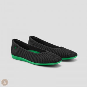 Black Green VIVAIA Margot CloudWalker Women's Lightweight Square-Toe V-Cut Flats - UCC-1323