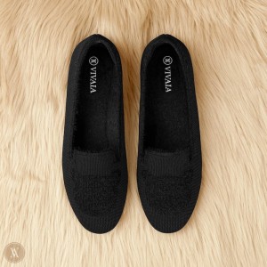 Black VIVAIA Audrey Women's Round-Toe Faux Mink-Knit Loafers - ZRZ-6084