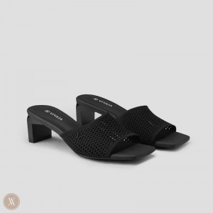 Black VIVAIA Juliet Women's Square-Toe Block Heel Slide - HSF-0620