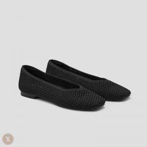 Black VIVAIA Margot 2.0 Women's Square-Toe V-Cut Mesh Flats - PSI-8035