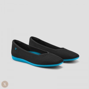 Black VIVAIA Margot CloudWalker Women's Lightweight Square-Toe V-Cut Flats - JJI-0372