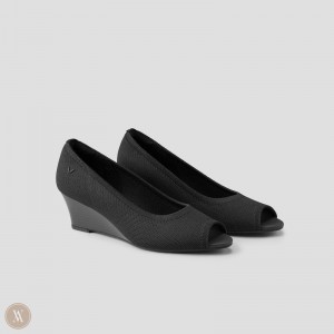 Black VIVAIA Tamia Peep Toe Women's Peep Toe Wedge - OFG-4430