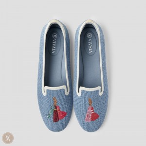 Blue VIVAIA Audrey Women's Round-Toe Embroidered Loafers - AGA-1072