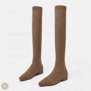 Brown VIVAIA Michaelia Women's Pointed-Toe Over-the-Knee Boots - SSZ-7378