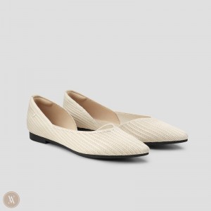 Cream White VIVAIA Melia Women's Pointed-Toe Striped Flats - NTV-6574