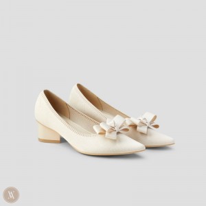 Cream White VIVAIA Tracy Women's Pointed-Toe Chunky Heels - OMW-9519