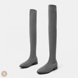 Grey VIVAIA Happer Women's Square-Toe Over-the-Knee Boots - VYR-7836