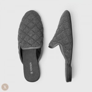 Grey VIVAIA Sherry Women's Round-Toe Quilted Mules - MSP-8735