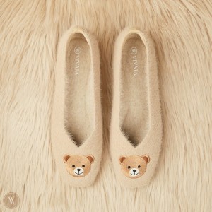 Latte - Bear VIVAIA Margot Women's Squared-Toe Faux Mink-Knit Flats - VHG-0216