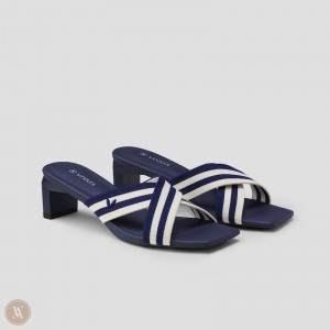 Navy Stripes VIVAIA Jade Women's Square-Toe Block Heel Criss-Cross Sandals - XCB-7672