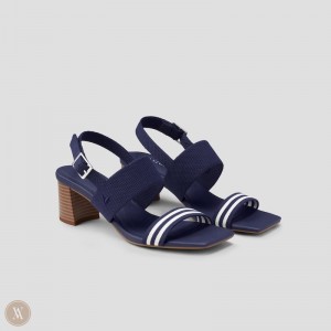 Navy Stripes VIVAIA Luna Women's Square-Toe Block Heel Sandals - TRF-9926