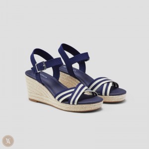 Navy Stripes VIVAIA Sally Women's Round-Toe Wedge Sandals - ZOI-0913