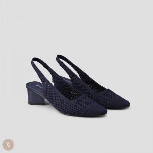 Navy VIVAIA Leah Women's Pointed-Toe Sling-Back Heels - WFS-9021