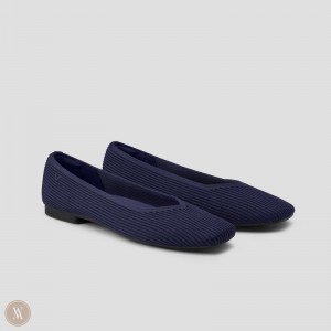 Navy VIVAIA Margot 2.0 Women's Square-Toe V-Cut Flats - EAT-5060