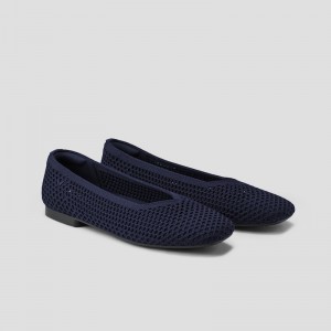 Navy VIVAIA Margot 2.0 Women's Square-Toe V-Cut Mesh Flats - TZJ-8210