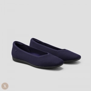 Navy VIVAIA Margot CloudWalker Women's Lightweight Square-Toe V-Cut Flats - MWG-2566