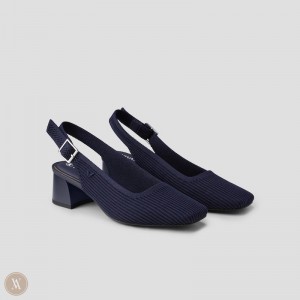 Navy VIVAIA Melody Slingback Women's Square Toe Block Heel - QDY-5322