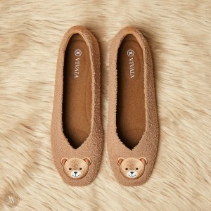 Nutmeg - Bear VIVAIA Margot Women's Squared-Toe Terry Knit Flats - NRX-9320