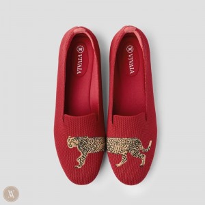 Red VIVAIA Audrey Women's Round-Toe Embroidered Loafers - RPQ-7752