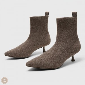 coffee Grey VIVAIA Naomi Women's Pointed-Toe Heeled Boots - TZQ-7197