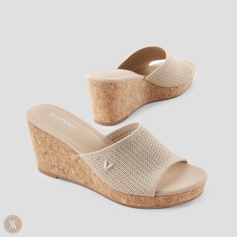 Almond Crochet VIVAIA Stacey Women's Round-Toe Wedge Sandals - FQC-7702