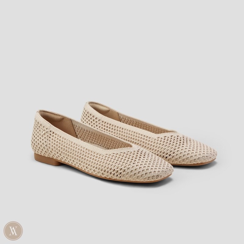 Almond Mesh VIVAIA Margot 2.0 Women\'s Square-Toe V-Cut Mesh Flats - KMW-9318