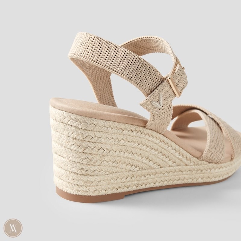 Almond VIVAIA Sally Women's Round-Toe Wedge Sandals - UOE-4999