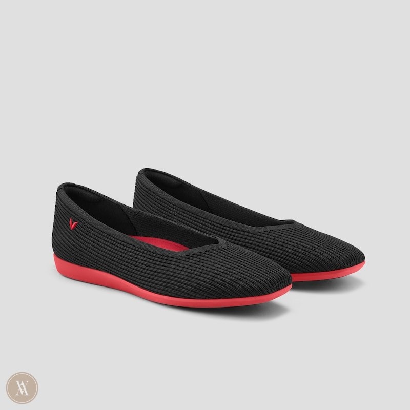 Black Red VIVAIA Margot CloudWalker Women\'s Lightweight Square-Toe V-Cut Flats - RDU-6993