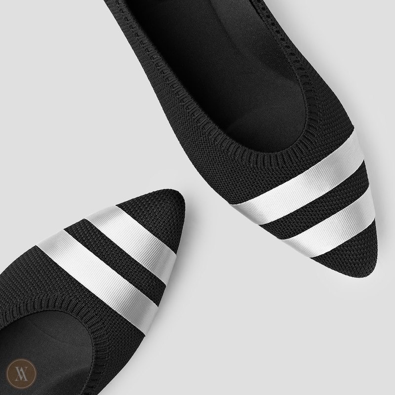 Black Stripes VIVAIA Aria 5° Women's Pointed-Toe Ballet Flats - QVI-9461