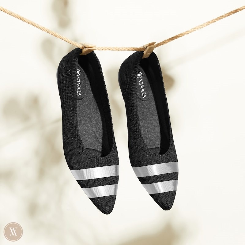 Black Stripes VIVAIA Aria 5° Women's Pointed-Toe Ballet Flats - QVI-9461