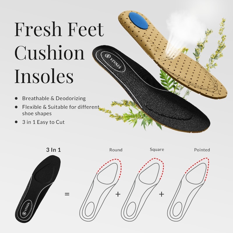 Black VIVAIA 3-in-1 Cuttable Breathable Insole Women\'s Insoles - IPP-6858