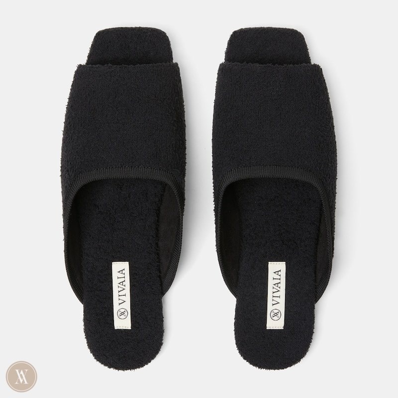 Black VIVAIA Helen Women's Square-Toe Fluffy Slides - XZH-8550