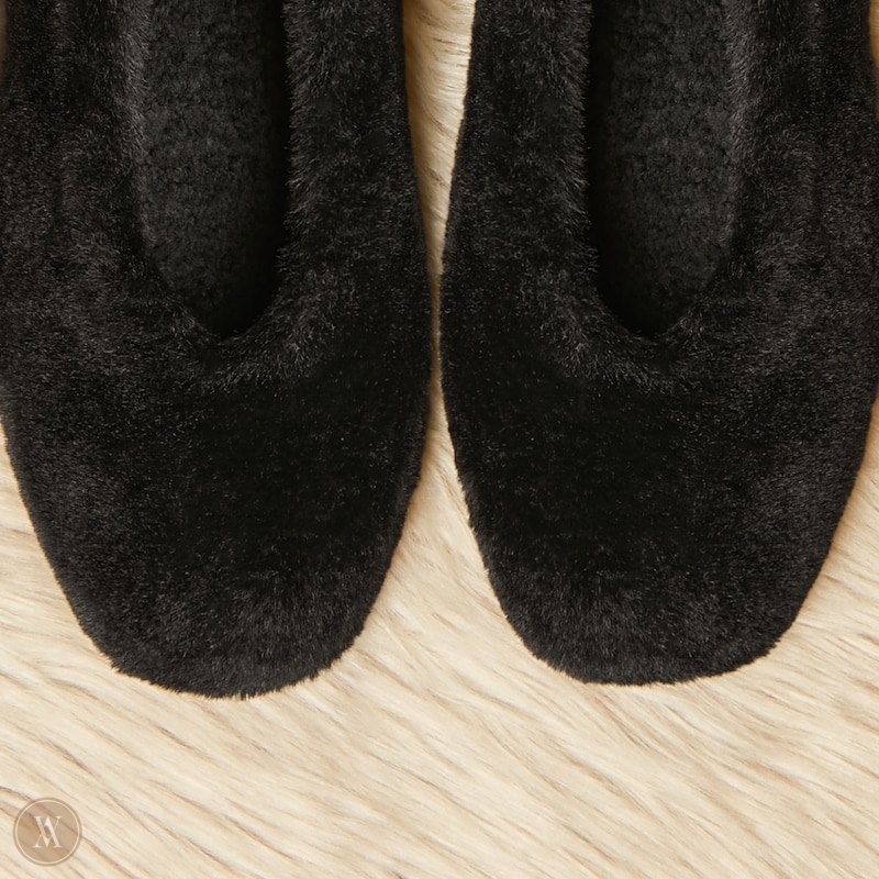 Black VIVAIA Margot Women's Square-Toe Recycled Mink Faux Fur Flats - VXC-9626