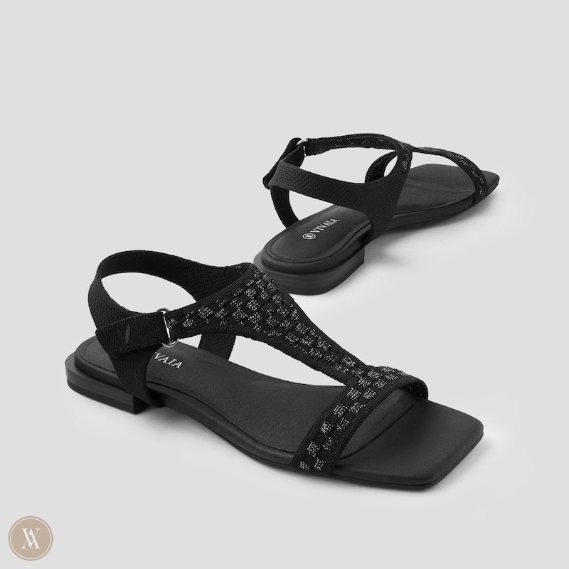 Black VIVAIA Mia Women's Square-Toe Adjustable Sandals - EZF-5804