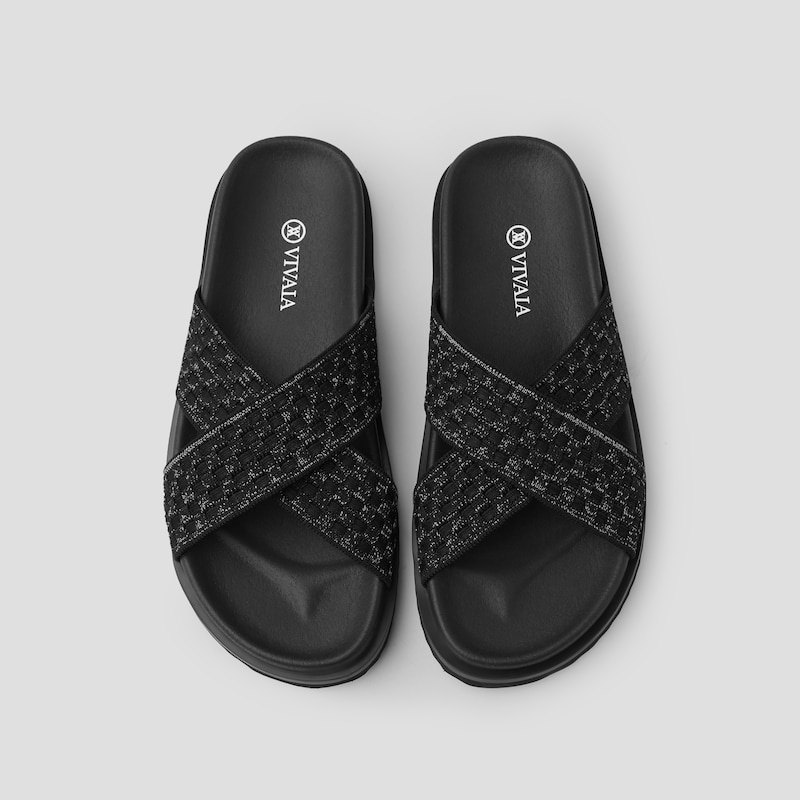 Black VIVAIA Natalia Women's Criss Cross Straps Slides - SDF-4965