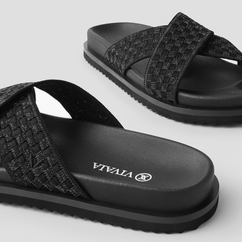 Black VIVAIA Natalia Women's Criss Cross Straps Slides - SDF-4965