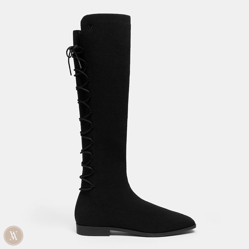 Black VIVAIA Pandora Women's Square-Toe Back-Lace Mid-Calf Boots - ONT-6249