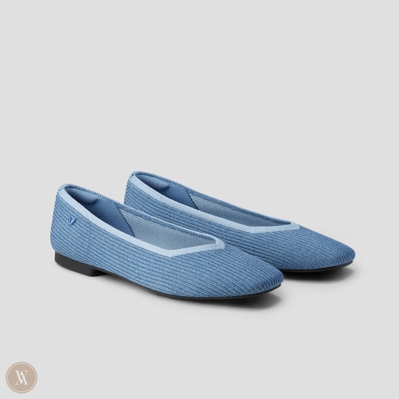 Blue VIVAIA Margot 2.0 Women\'s Square-Toe V-Cut Flats - FPN-9466