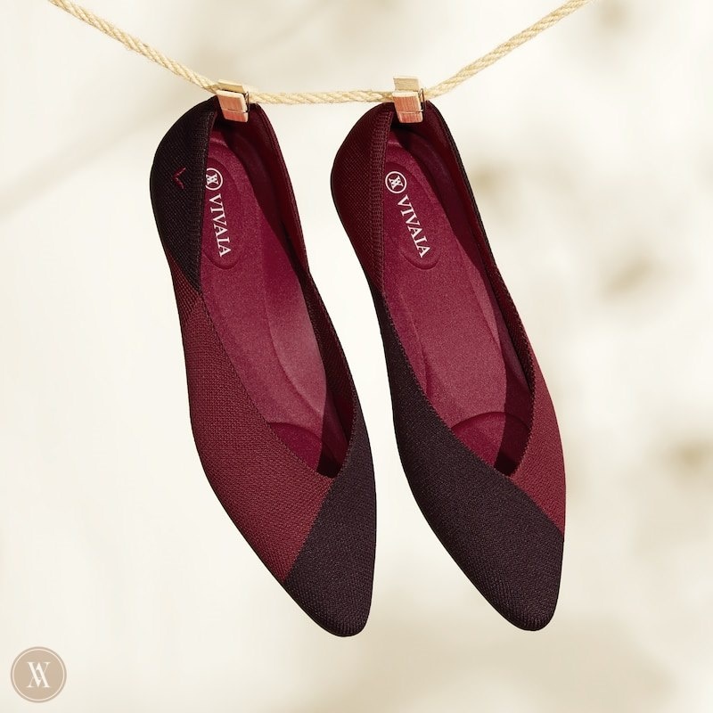 Burgundy Red VIVAIA Valencia Women's Pointed-Toe V-Cut Flats - ABM-9331