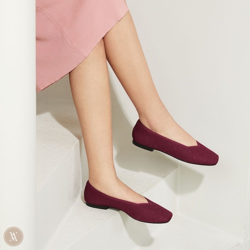 Burgundy VIVAIA Margot 2.0 Women's Square-Toe V-Cut Flats - GQD-3781