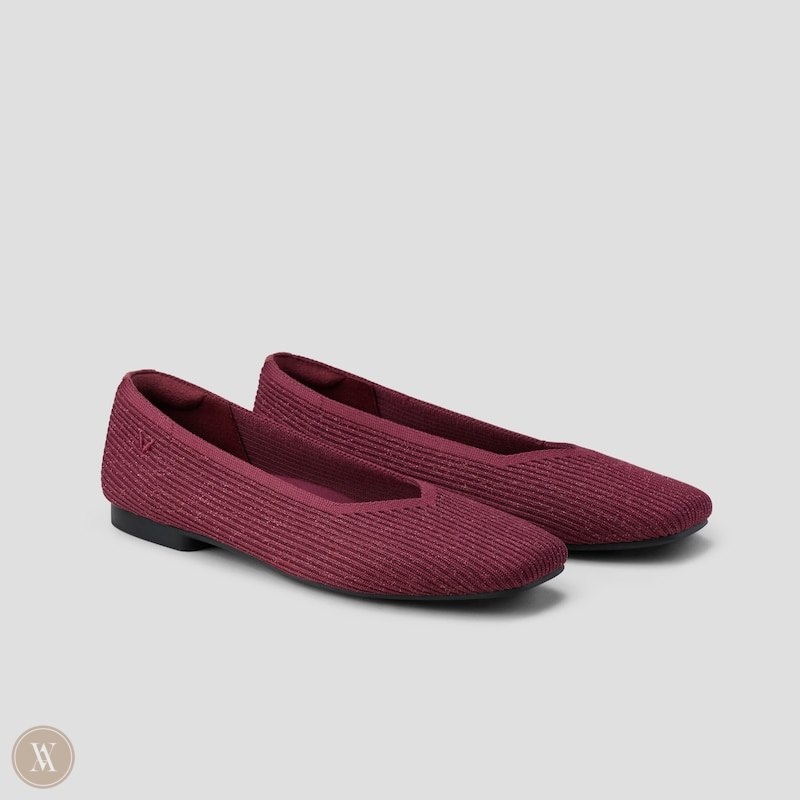 Burgundy VIVAIA Margot 2.0 Women\'s Square-Toe V-Cut Flats - GQD-3781