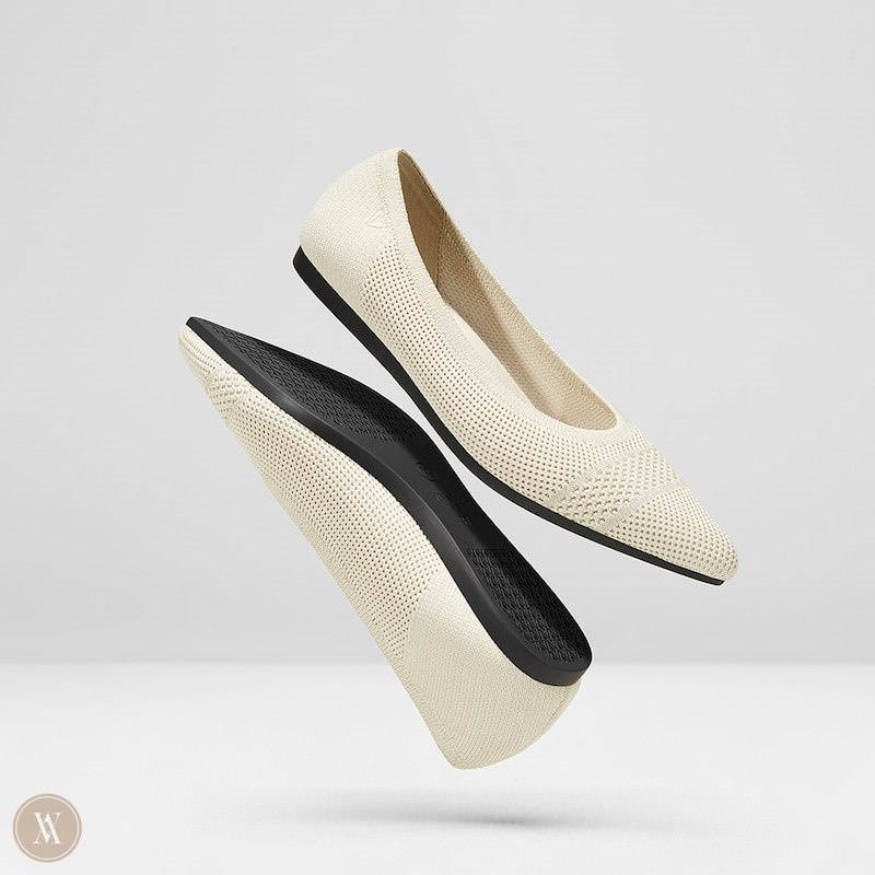 Cream White VIVAIA Amy Women's Pointed-Toe Ballet Flats - RJI-1244