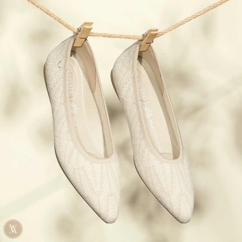 Cream White VIVAIA Aria 5° Hemp Women's Pointed-Toe Ballet Flats - MHK-5634