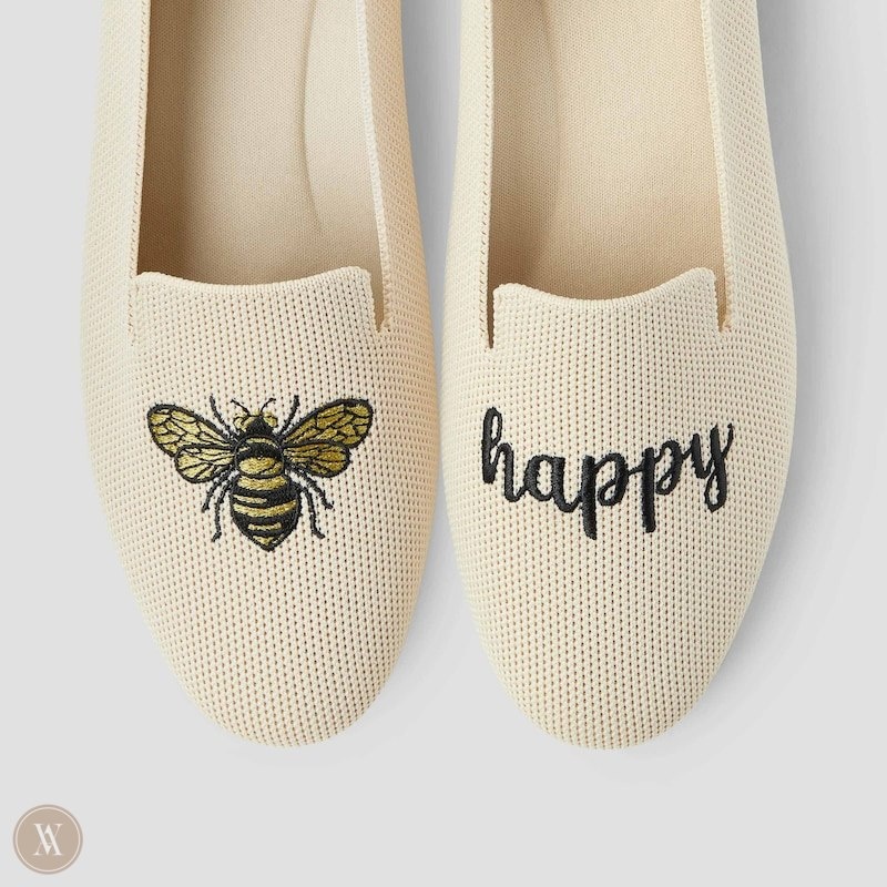 Cream White VIVAIA Audrey Women's Round-Toe Embroidered Loafers - UHG-1909