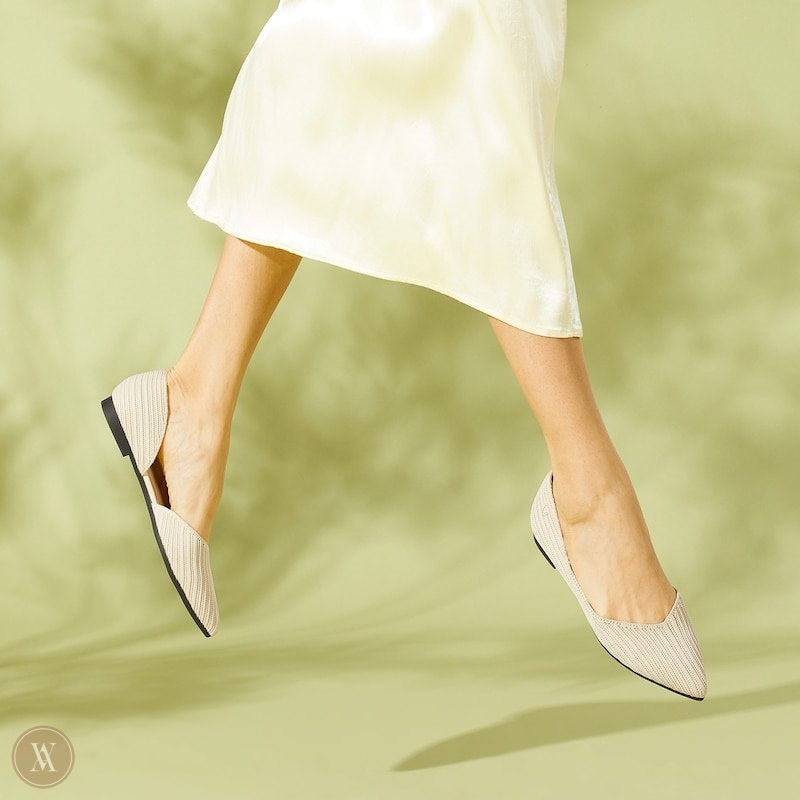 Cream White VIVAIA Melia Women's Pointed-Toe Striped Flats - NTV-6574